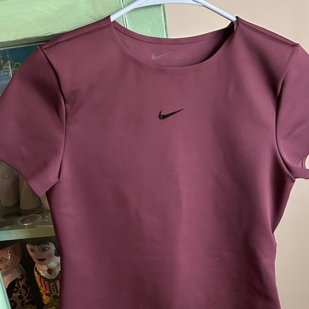Nike Women's Short Sleeve Tee in Wine with Black Swoosh